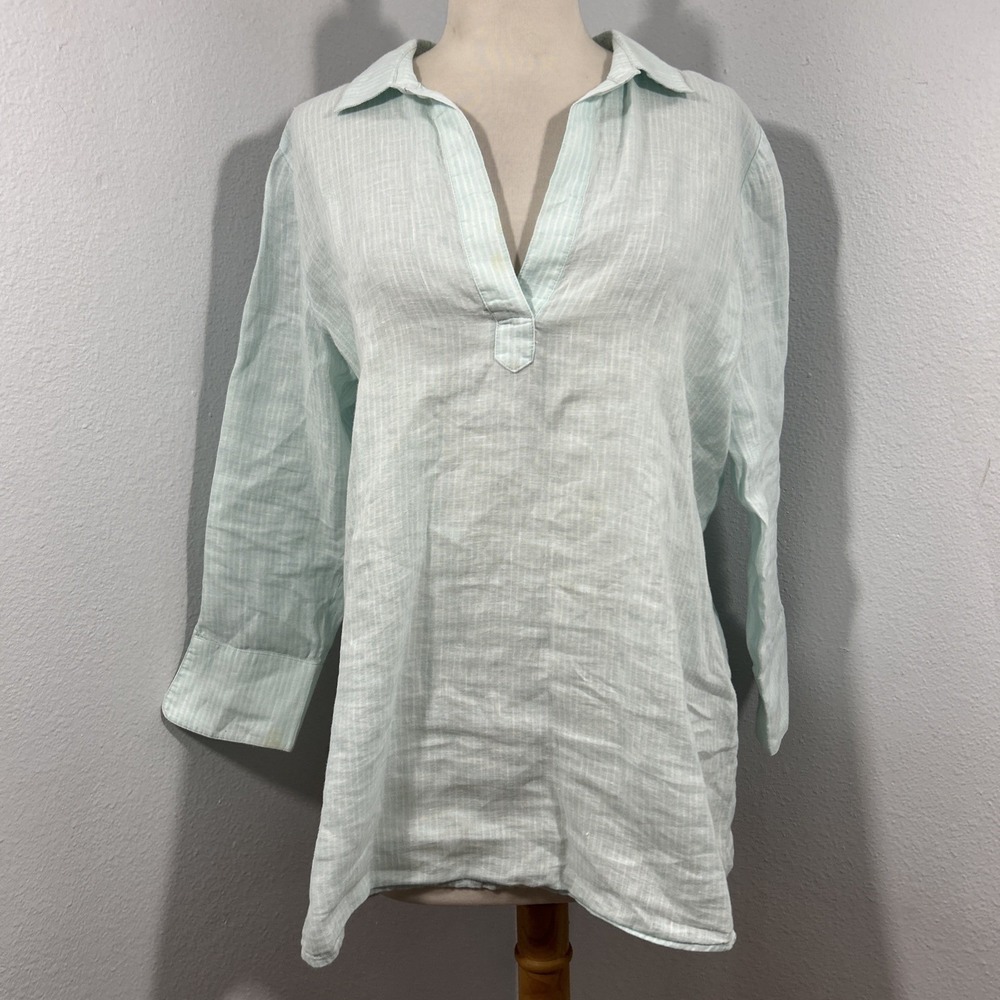 Vineyard Vines Top Women S Mint Stripe Linen Resort‎ Beachy Preppy Nautical